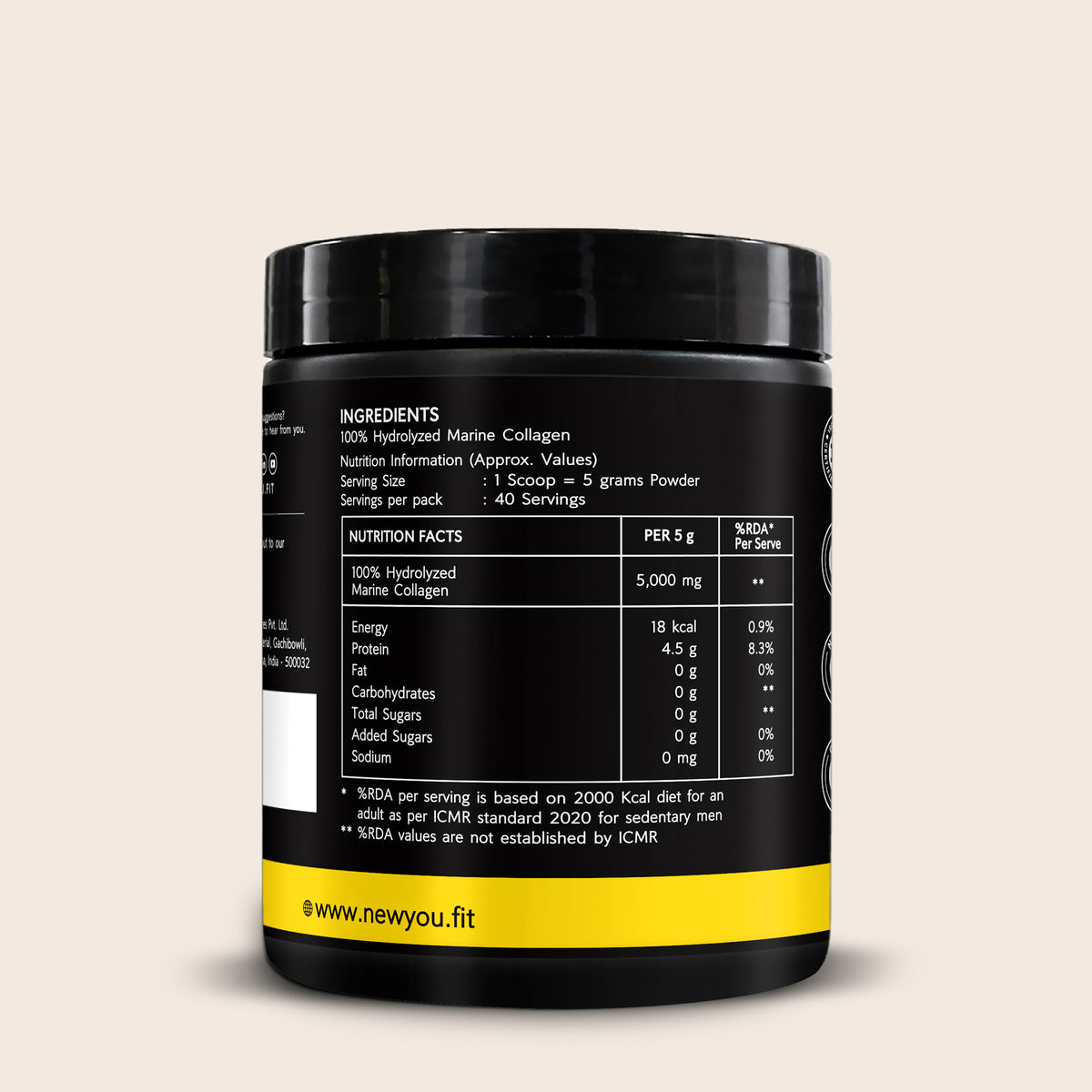 NewYou Collagen Essentials Hydrolyzed Marine Collagen Peptides Powder - Unflavoured - 150 g