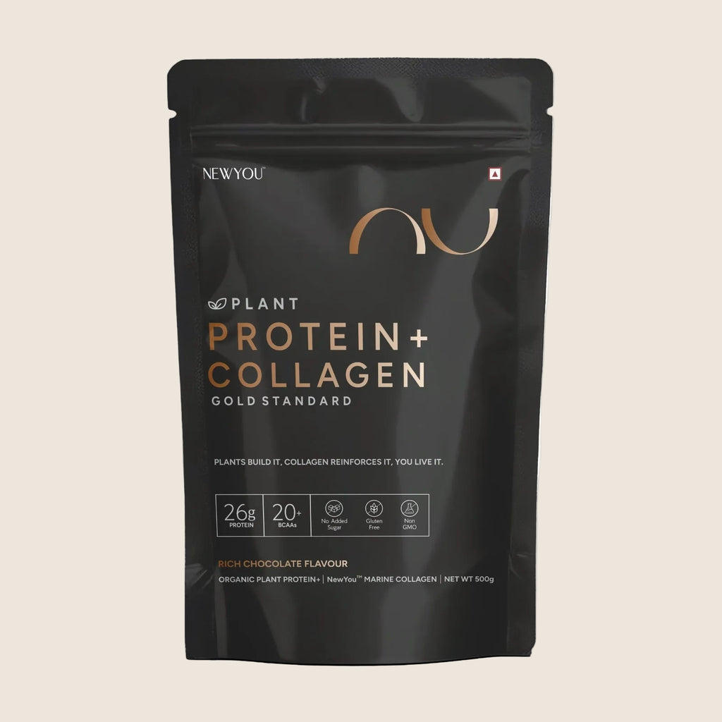 NewYou plant protein powder with marine collagen, chocolate
