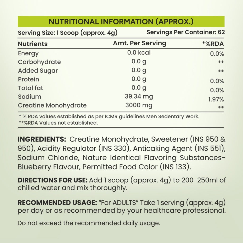 Creatine Monohydrate Blueberry 250 grams - 62 servings