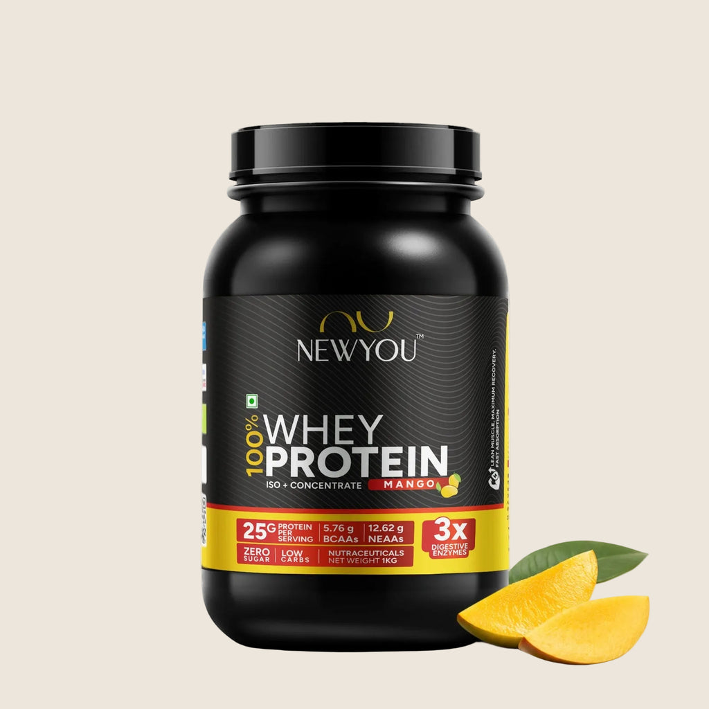 NewYou whey protein blend powder, isolate plus concentrate, mango, 1 kg
